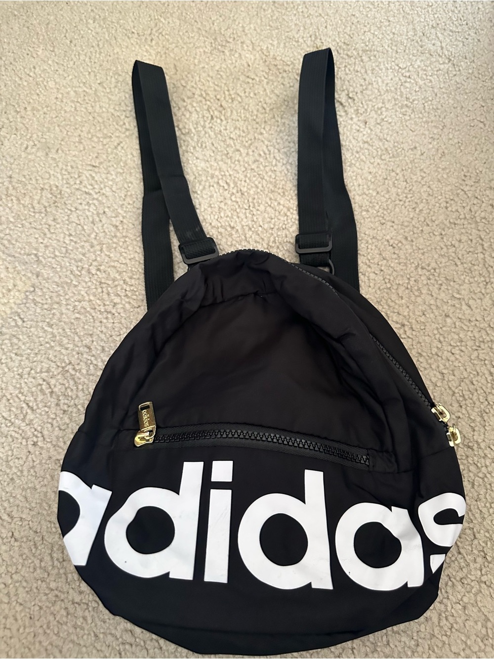 adidas Black Backpack with White Logo and Gold Zippers